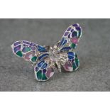 Unusual silver and enamel set butterfly ring