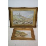 Daniel Sherrin, a large gilt framed watercolour of a highland landscape, together with an oil