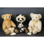 Three Steiff Teddy Bears including 660337 Anniversary 1902 - 2002 Bear, 660818 Cha Cha Panda