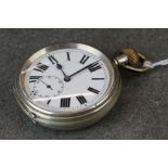 An early 20th century top winding pocket watch with sub second hand to 6 o'clock