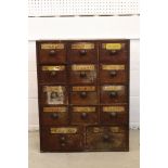 19th century Apothecary Cabinet comprising a bank of fourteen drawers with pharmaceutical labels