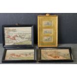 Three miniature Baxter prints, framed as one in a gilt frame with crown & three 19th century