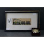 A framed silk picture of a steam train together with a Duke top winding pocket watch.