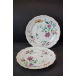 Pair of 18th century Chinese Porcelain Famille Rose Plates with floral decoration in enamels,