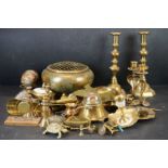 Collection of Brass including Pair of Indian Snake Candlesticks, other Candlesticks including