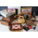 Mixed Lot including Two 19th century Wooden Jewellery Boxes, Metalware, etc