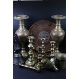 Collection of Copper and Brass ware including Pair of Indian Brass Vases, 41cms high, Persian