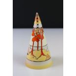 Art Deco Conical Sugar Shaker marked Clarice Cliff, 14cms high