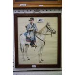 Good quality painting of a confederate officer in full regalia on a white horse, indistinctly signed