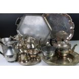 Collection of Silver Plate and Pewter items including Tea Sets, Presentation Tray, etc