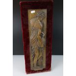 Late 19th century French Bronze Relief Plaque depicting a Classical Maiden carrying an urn, signed F