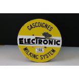 Mid 20th century Enamel Advertising Circular Sign ' Gascoinges Electronic Milking System ', 20cms