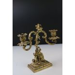 Rococo style Cast Gilt Metal Twin Branch Candle Holder / Candelabra in the form of a young couple