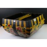 South East Asian Wooden Painted and Iron Bound Trug with central handle, 40cms wide