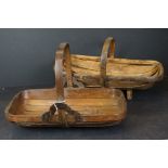 Two vintage hazel wood gardeners trugs