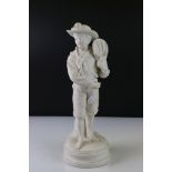 Parian Ware Figure of a Victorian Boy with Butterfly Net, 39cms high