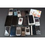 A collection of mobile phones to include Apple, Nokia and Sony examples.