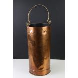 Copper Cylindrical Fire Bucket with Brass Swing Handle, stamped Shand Mason & Co with crows foot,