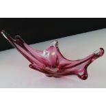 Val Sant Lambert Splash style Cranberry & Clear Glass Centrepiece Bowl, designed by Rene Delvenne in