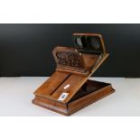 19th century Walnut Desk Top Stereoscopic Viewer, the hinged top with adjustable ratchet action