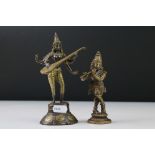 Indian / South East Asian Bronze and Brass Deity, 16cms high together with another Brass Deity