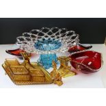Collection of Coloured Glass including Art Deco Amber Glass Dressing Table Set, Murano style