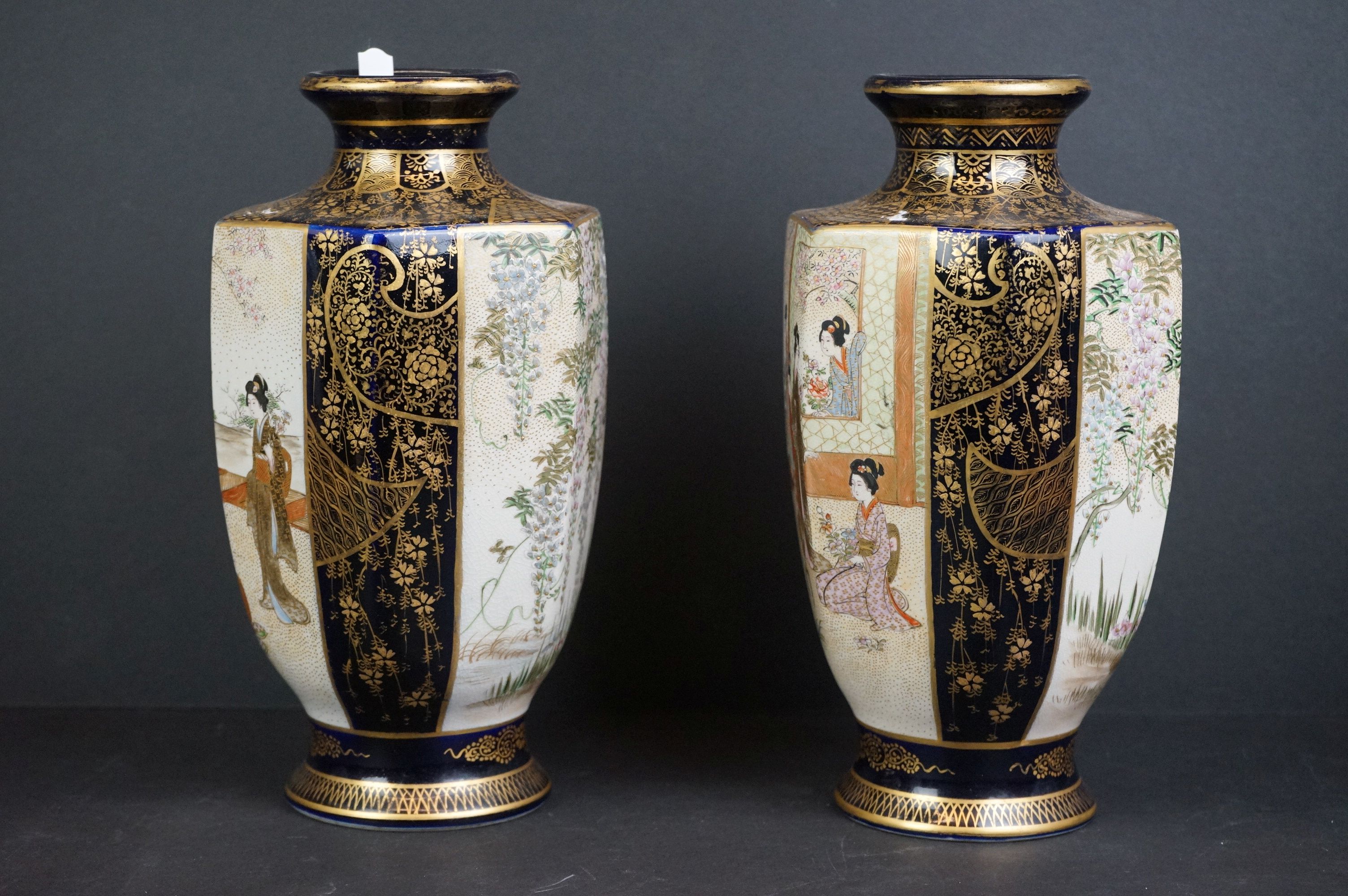 A pair of Japanese satsuma vases with enamel decoration. - Image 2 of 9