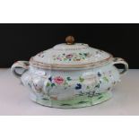 Chinese Export Porcelain Famille Rose Twin Handled Tureen and Cover with floral enamel decoration,