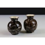 Pair of James MacIntyre & Co Vases with slip-marbled decoration, impressed marks to base, 8cms high