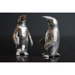 Pair of silver plated penguin condiments