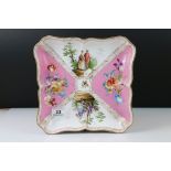 Continental Porcelain Square Bowl / Dish, decorated with panels of classical figures and panels of