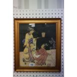 Japanese Painting of Two Geishas, 28cms x 33cms, framed and glazed