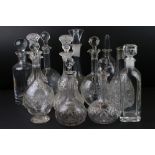 Collection of Twelve Glass Decanter, one lacking stopper