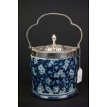 Ceramic Victorian style biscuit barrel with silver plated fittings