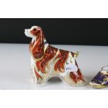 Royal Crown Derby ' American Spaniel ' Paperweight with gold stopper together with a Pair of Spode
