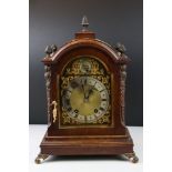 Late 19th / Early 20th century Bracket Clock, the domed top oak case with cast metal acorn