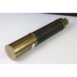 Late 19th century Brass and Leather Three Drawer Telescope with lens cap, 79cms long when extended
