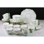 Art Deco Aynsley Green Butterfly Handle Pattern Part Tea Set comprising 11 Tea Cups, 12 Saucers,