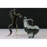 Glass figure of a stylized horse, possibly Murano, together with a glass figure of an ibex