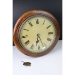 Late 19th / Early 20th century Oak Cased Circular Office / School Wall Clock, the face with Roman