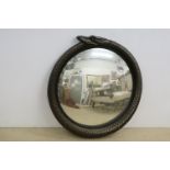 Modern Circular Wall Mirror, the frame in the form of a Coiled Snake, 83cms diameter