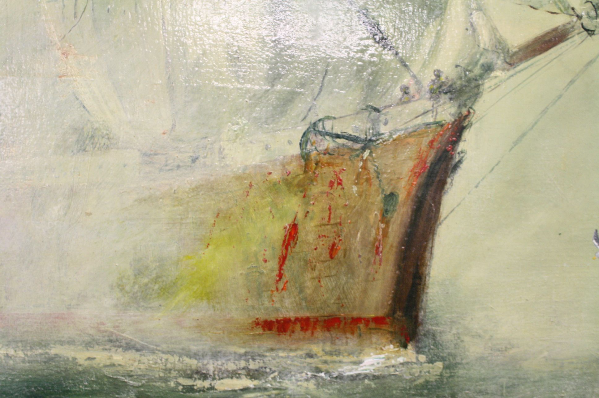 Don Blizzard, Large Oil Painting on Board of a Sailing Ship and an Ocean Liner about to collide with - Image 3 of 5