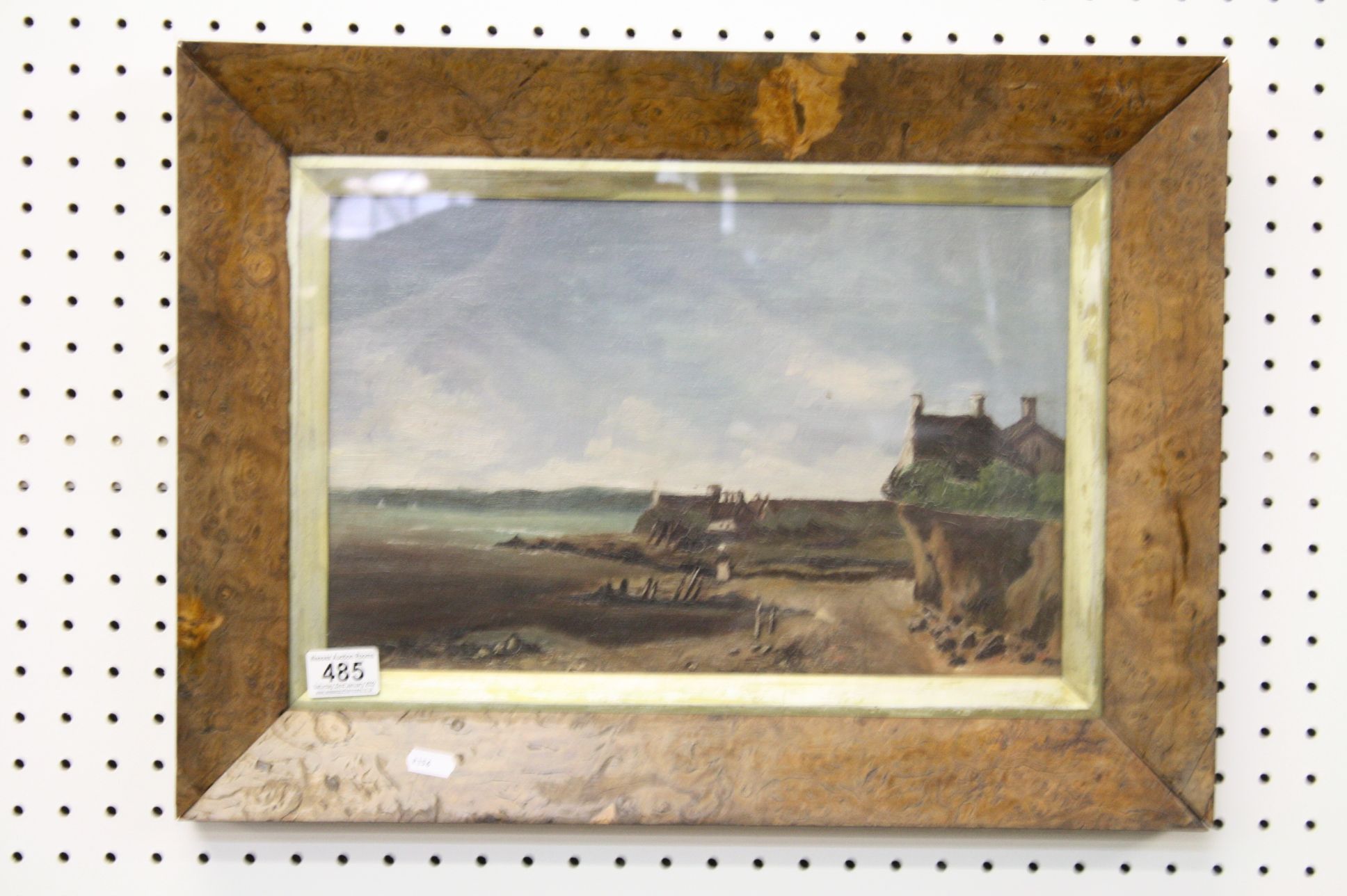 Oil Painting of a 19th century Coastal Landscape Scene with a figure stood on the shoreline, 39cms x