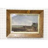 Oil Painting of a 19th century Coastal Landscape Scene with a figure stood on the shoreline, 39cms x