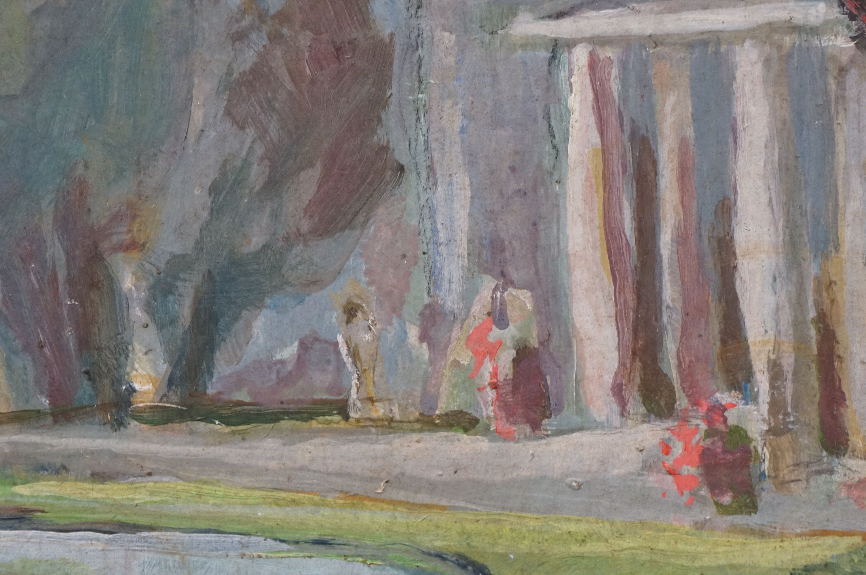 Mid 20th century oil on board, figures in a parkland setting, approx. 55cm x 76cm - Image 5 of 6