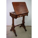 Victorian Mahogany Reading Table with adjustable hinged easel back top over a cushion drawer, raised
