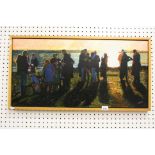 Oil Painting on Canvas depicting a family gathering on the sea shore by Pam Hutchings, 79cms x