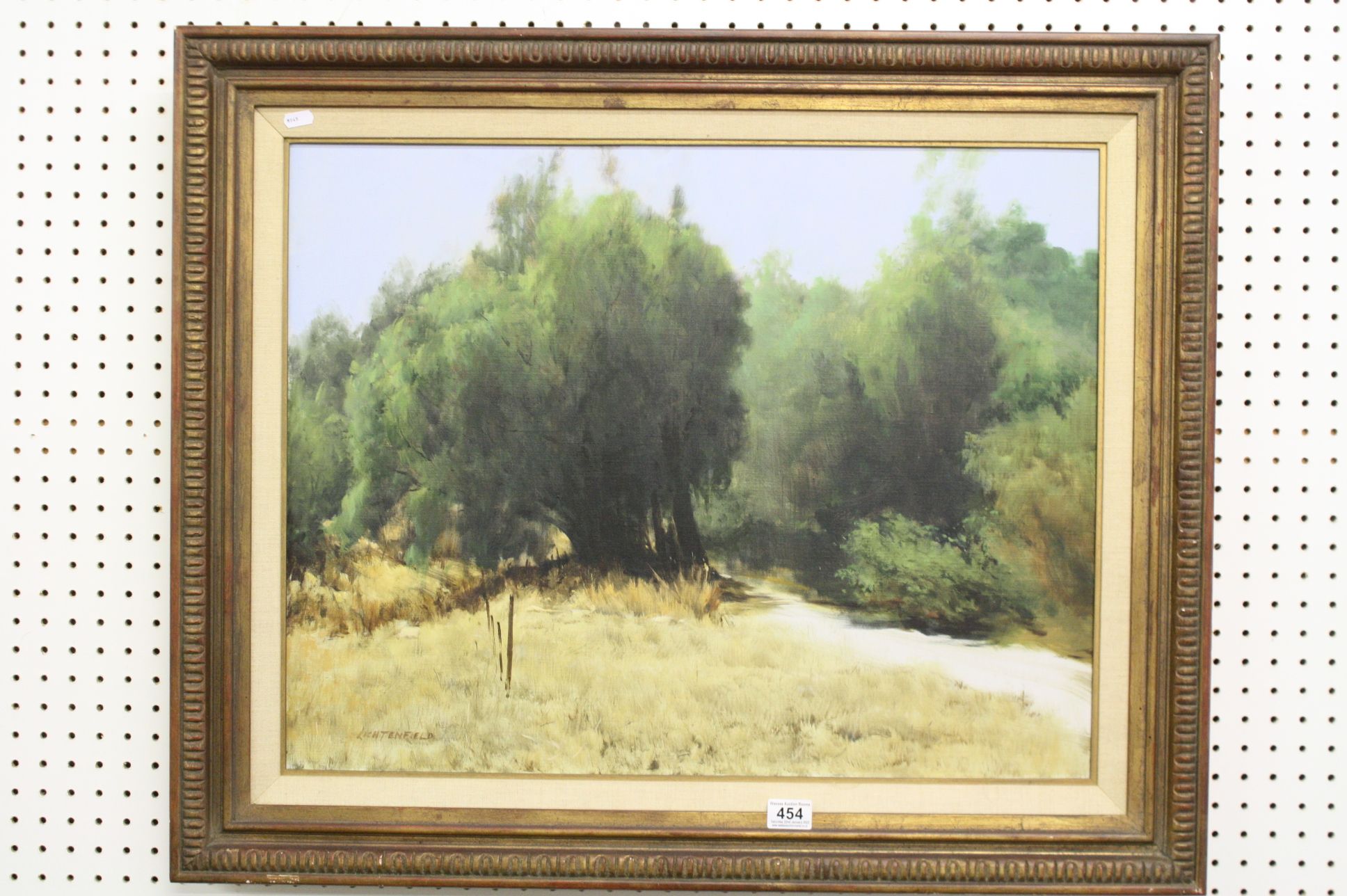 Oil Painting on Canvas of a Path through Woods, signed Litchenfield, 70cms x 55cms, framed