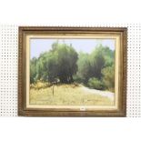 Oil Painting on Canvas of a Path through Woods, signed Litchenfield, 70cms x 55cms, framed