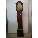 20th century Oak Cased ' Tempus Fugit ' Grandmother Clock with Brass and Silvered Dial, 167cms high
